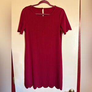 Maroon Red Women's Scalloped Dress